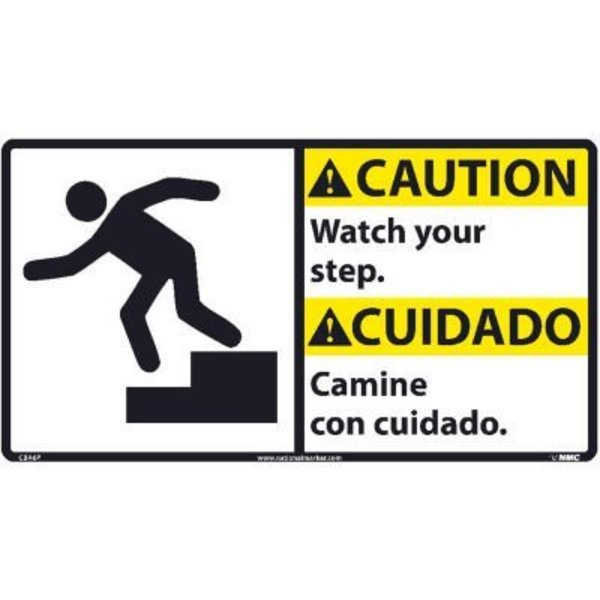 National Marker Co Bilingual Vinyl Sign - Caution Watch Your Step CBA6P